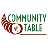 Community Table Sylva, NC Logo - A stylizes red Cornucopia to the left of the words COMMUNITY TABLE in green font.