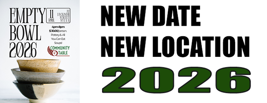 New Date and Location for Empty Bowl 2026 -- SATURDAY APRIL 11, 2026 at First United Methodist Church of Sylva 77 Jackson Strret